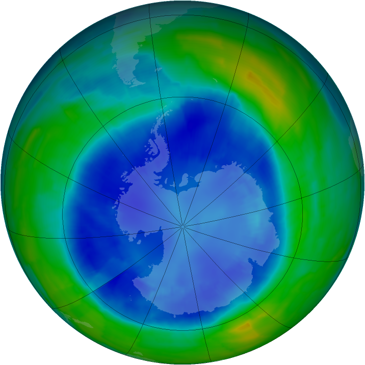 Antarctic ozone map for 04 September 2015